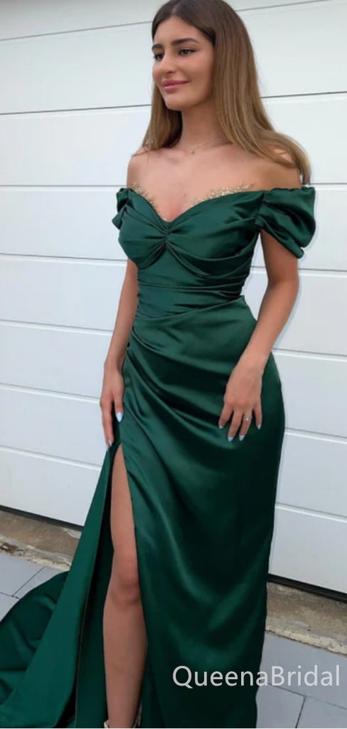 Sexy Green Sweetheart Off-the-shoulder High Slit Sheath Evening Gown Long Prom Dresses,WGP735