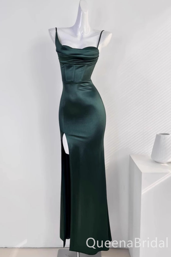 Green Mermaid Spaghetti Straps Party Dress Long Prom Dresses to Impress ,WGP1504