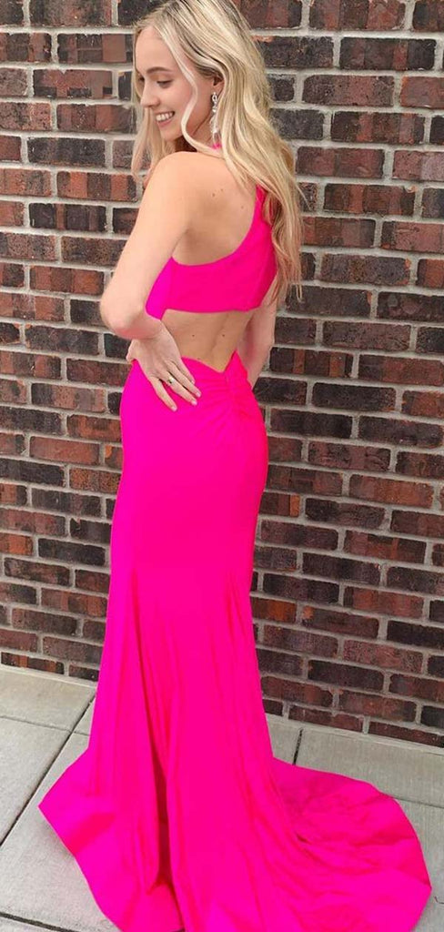 Elegant Halter Bright Pink Strapless Mermaid Evening Prom Dresses,WGP474