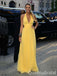 Elegant Yellow Plunging Halter V Neck A-line Long Party Dress Prom Dresses,WGP1757