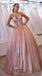 Shiny Blush Pink Strapless V Neck A-line Ball Gown Long Party Dress Prom Dresses,WGP1758