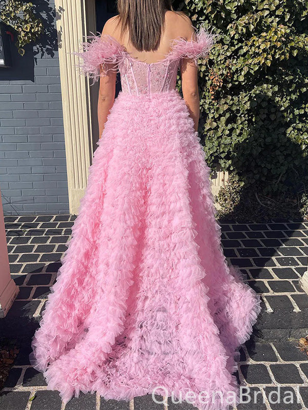 Stylish Pink Sweetheart Sheer Corset Bodice A-line Evening Gown Long Evening Party Prom Dresses ,WGP1287