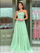 Green Strapless A-line Evening Gown Long Evening Party Prom Dresses ,WGP1288