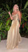 Gold Spaghetti Straps A-line Evening Gown Long Evening Party Prom Dresses ,WGP1289