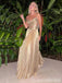 Gold Spaghetti Straps A-line Evening Gown Long Evening Party Prom Dresses ,WGP1289