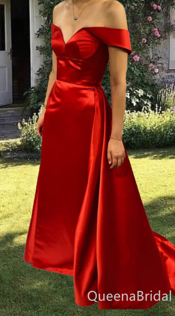 Sexy Red Off the Shoulder V Neck Lace up Back A-line Long Party Dress Long Prom Dresses to Impress ,WGP1417