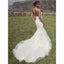 Elegant White V Neck Lace Appliques Tulle Mermaid Long Wedding Dresses,WGP209