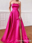 Sexy Strapless Pink Straight Neck A-line Evening Gown Long Prom Dresses ,WGP679