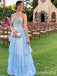 Sexy Blue Sweetheart Strapless A-line Tiered Party Dress Long Prom Dresses to Impress ,WGP1532