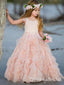 Elegant Light Pink Ruffle Tulle A- Line Cheap Long Flower Girl Dresses, FGS0035