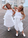 Cute White Spaghetti Straps Ruffles A- Line Long Sleeveless Tulle Simple Cheap Flower Girl Dresses, FGS0031