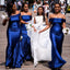 Elegant Royal Blue Off Shoulder Simple Cheap Mermaid Long Bridesmaid Dresses , BDS0215