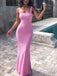 Elegant Pink Spaghetti Straps Pleats Mermaid Sleeveless Cheap Simple Evening Prom Dresses,WGP528