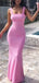 Elegant Pink Spaghetti Straps Pleats Mermaid Sleeveless Cheap Simple Evening Prom Dresses,WGP528