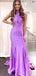 Sexy Purple Halter Strapless Simple Mermaid Cheap Long Evening Prom Dresses,WGP493