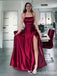 Elegant Burgundy Spaghetti Straps Side Slit A-line Party Dress Long Prom Dresses to Impress ,WGP1609