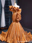 Shiny Orange One Shoulder Mermaid Ruffles Party Dress Long Prom Dresses to Impress ,WGP1697