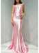 Elegant Pink Soft Satin Simple Halter Lace Up Back Mermaid Long Evening Prom Dresses,WGP505