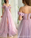 Stunning A-line Lace up Back 3D Flowers Off the Shoulder Party Dress Long Prom Dresses to Impress ,WGP1533