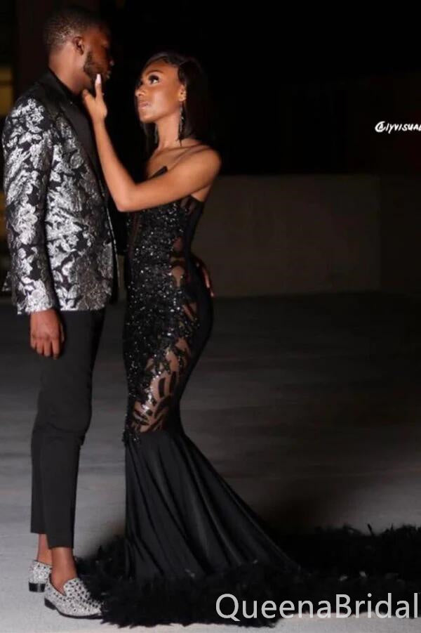 Gorgeous Shiny Black Strapless Sweetheart Mermaid Long Party Dress Prom Dresses with Trailing,WGP1765