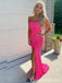 Sparkle Hot Pink Lace up Back Spaghetti Straps Mermaid Evening Gown Long Evening Party Prom Dresses with Slit ,WGP1293