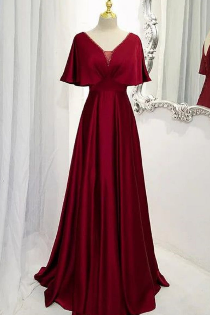 Red A-line V Neck Lace up Back Party Dress Long Prom Dresses to Impress ,WGP1584