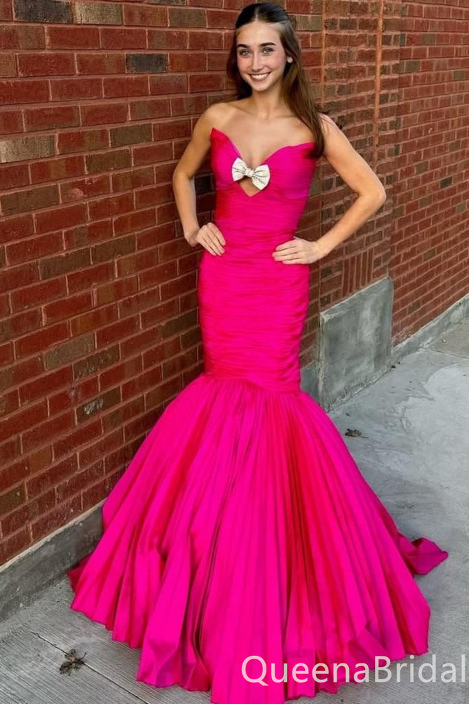 Elegant Strapless Sweetheart Mermaid Bow Knot Party Dress Long Prom Dresses to Impress ,WGP1686