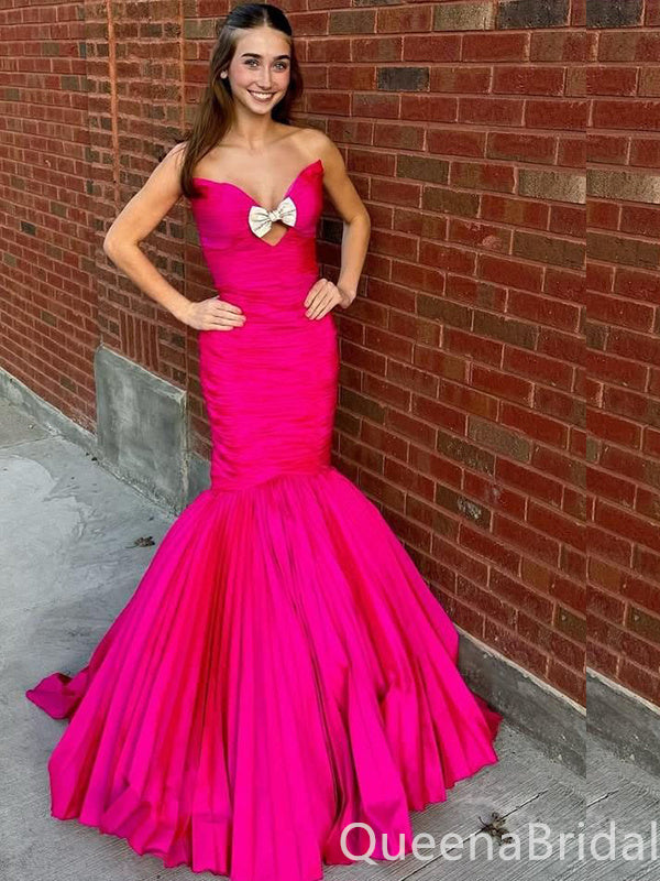 Elegant Strapless Sweetheart Mermaid Bow Knot Party Dress Long Prom Dresses to Impress ,WGP1686