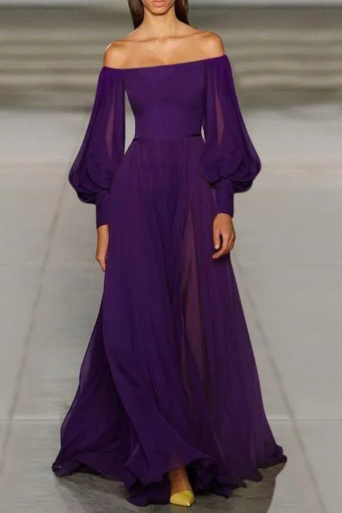 Purple A-line Long Sleeves Off the Shoulder Party Dress Long Prom Dresses to Impress ,WGP1585