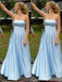 Gorgeous Blue Strapless A-line Beaded Long Party Dress Prom Dresses with Pockets,WGP1767