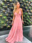 Pink A-line Plunging Evening Gown Long Evening Party Prom Dresses ,WGP1295