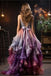 Elegant V Neck Ruffles Beaded A-line High Low Party Dress Long Prom Dresses to Impress ,WGP1586