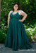 Sexy Green Spaghetti Straps Lace Appliques V Neck A-line Long Party Dress Long Prom Dresses to Impress Plus Size ,WGP1422