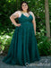 Sexy Green Spaghetti Straps Lace Appliques V Neck A-line Long Party Dress Long Prom Dresses to Impress Plus Size ,WGP1422