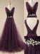 Grape V Neck Beaded A-line Party Dress Long Prom Dresses to Impress ,WGP1587