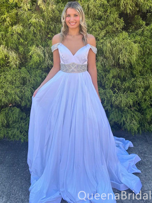 Elegant Lilac Off Shoulder Sweetheart Beaded A-line Long Party Dress Prom Dresses ,WGP1770