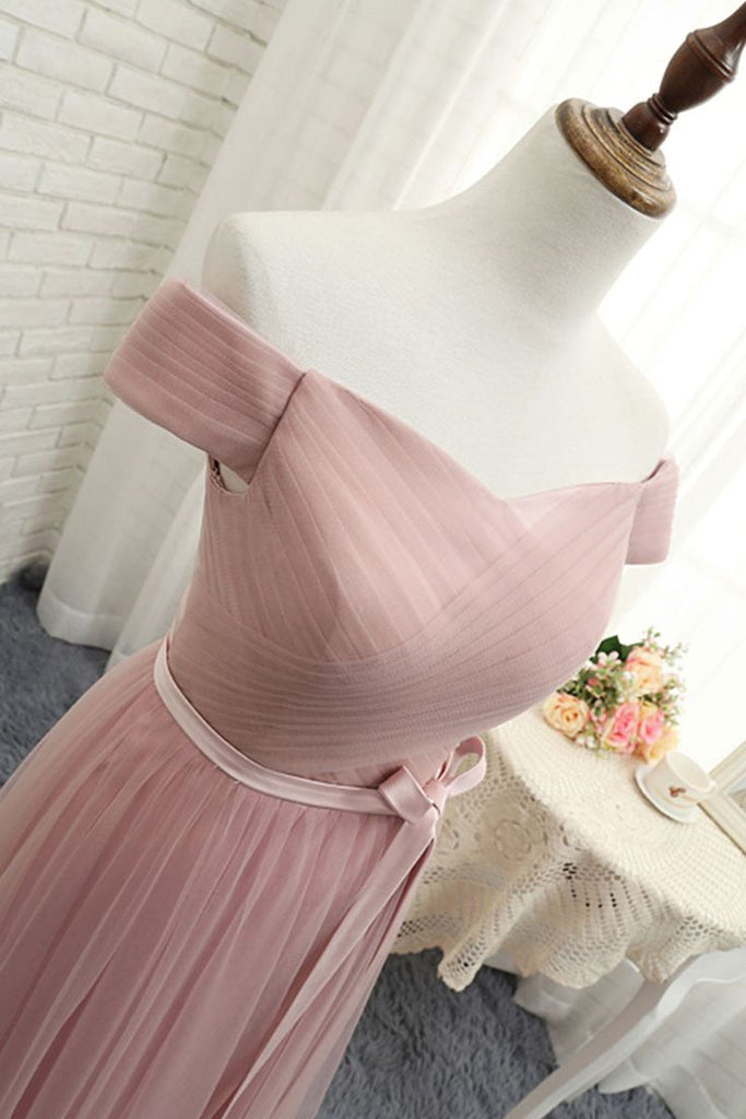 Elegant Blush Pink Off the Shoulder Lace up Back A-line Party Dress Long Prom Dresses to Impress ,WGP1592