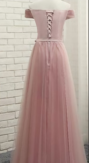 Elegant Blush Pink Off the Shoulder Lace up Back A-line Party Dress Long Prom Dresses to Impress ,WGP1592