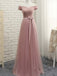 Elegant Blush Pink Off the Shoulder Lace up Back A-line Party Dress Long Prom Dresses to Impress ,WGP1592