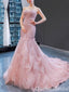 Elegant Pink Floral Strapless Sweetheart Mermaid Lace up Back Party Dress Long Prom Dresses to Impress ,WGP1698