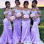 Elegant Light Purple Lace Appliques Off Shoulder Mermaid Simple Bridesmaid Dresses, BDS0192