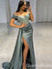 Charming Off-the-shoulder Green Sweetheart Mermaid Evening Gown Long Formal Dresses Prom Dresses with High Slit,WGP774