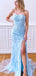 Elegant Blue Lace Appliques Tulle Strapless Mermaid Long Evening Prom Dresses,WGP494