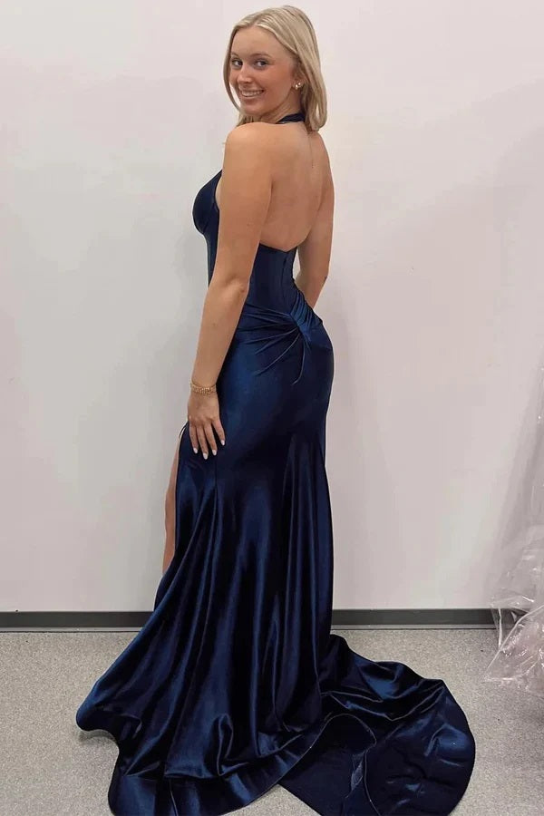 Sexy Navy Blue Mermaid V-neck Maxi Long Party Prom Dresses,Evening Dresses,WGP387