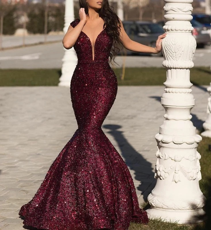 Sexy Mermaid V-neck Maxi Long Party Prom Dresses,Evening Dresses,WGP343