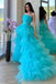 Sky Blue A-line Strapless High Low Long Party Prom Dresses,WGP282