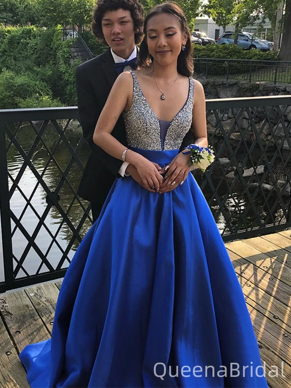 Sparkly Blue A-line V-neck Long Formal Gown to Impress,WGP1920
