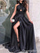 Sexy Black A-line Side Slit Maxi Long Party Prom Dresses,Evening Dresses,WGP389