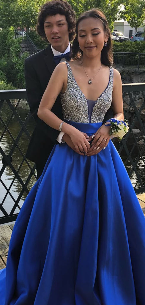 Sparkly Blue A-line V-neck Long Formal Gown to Impress,WGP1920