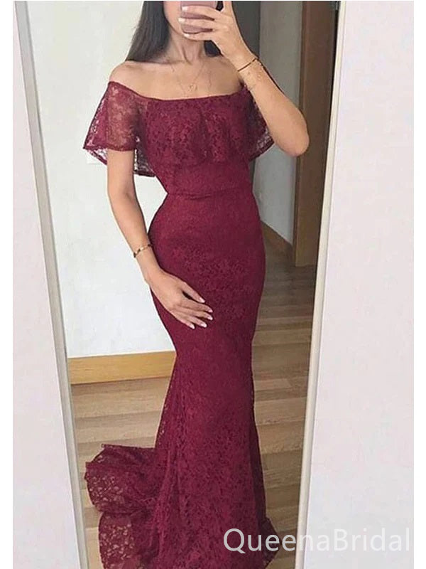 Elegant Dark Red Mermaid Off Shoulder Maxi Long Party Prom Dresses,Evening Dresses,WGP384